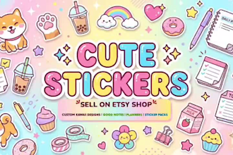 design cute printable digital stickers for etsy, planner and journals