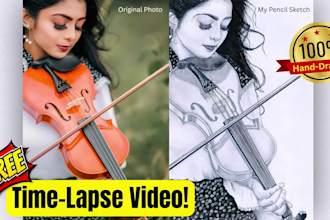 a realistic pencil portrait with a time lapse video
