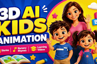 make stunning 3d kids video editing, 3d cartoon kids animation for youtube