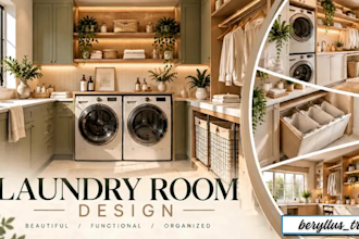 create 3d laundry room design and interior render for beautiful home