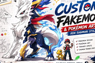 design fakemon, custom pokémon art in ken sugimori style, digimon trainer sprite