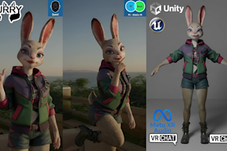 create 3d vtuber avatar, vrchat, furry nsfw with facial tracking, for streaming