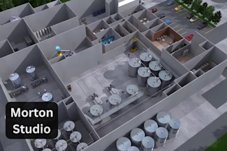 do 3d industrial animation for factory walkthrough, machinery and manufacturing