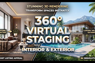 do 360 virtual renovation for backyard and landscape panorama