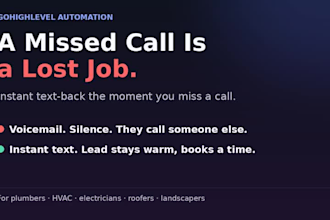 missed call text back automation for home service businesses in gohighlevel