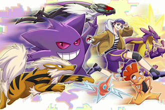 draw you as a pokemon trainer and your team, fakemon art with background