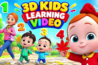 create 3d cartoon kids animation, 3d kids video editing in cocomelon style
