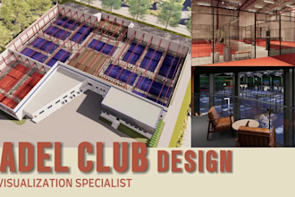 design 3d padel club, commercial sports facility, and indoor court