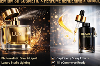 do realistic 3d perfume or cosmetic bottle renders and product animations