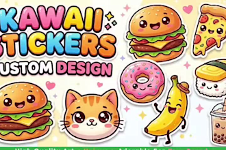 cute kawaii food stickers and custom doodle sticker design