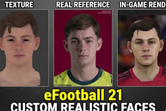 create a high quality realistic 3d face for pes 2021 and spfootballife in pc