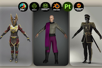 create 3d clothes, texturing and rigging in daz, iclone and blender