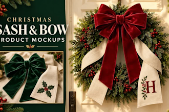 design custom christmas wreath sashes and bows with realistic mockups