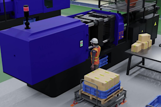 create a 3d warehouse automation and logistics supply chain animation video