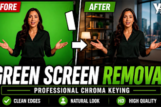 do a professional green screen removal and chroma key composite