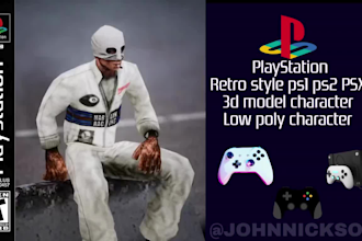 do retro 3d lowpoly character in ps1 psx ps2 style for game, music visualization