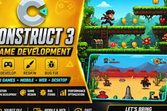 develop 2d game, html5 ,construct 3 games, bug fix and reskin games in construct
