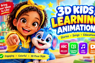 create ai kids learning animation, ai storytelling, kids song, 3d pixar style