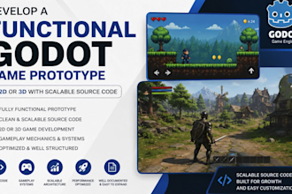 develop a functional godot game prototype in 2d or 3d with scalable source code