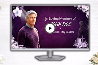 create funeral slideshow video, purple themed memorial tribute in 24 hours