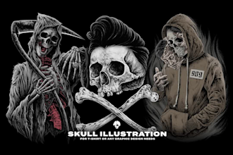 create skull skeleton illustration t shirt design