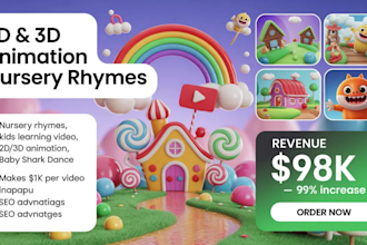 create automated kids learning videos, nursery rhymes, and 2d, 3d animations