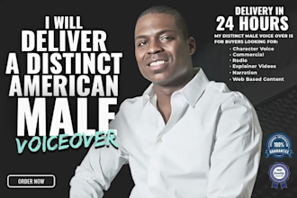 deliver a distinct american male voiceover
