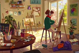 create an authentic lofi girl loop, cartoon loop animation or gif animation