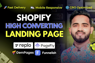 build shopify landing page by replo, gempages, pagefly, funnelish