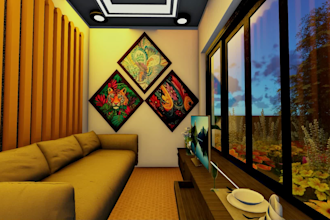 do tiny living room design in 2d and 3d