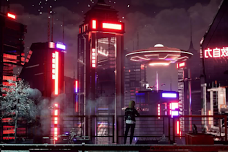 make an animation of a futuristic cyberpunk night city