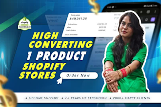 build one product shopify dropshipping website or shopify store