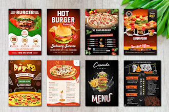 design food menu, pizza menu, burger poster, restaurant menu