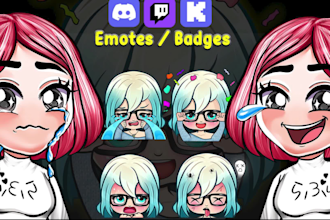 design amazing custom animated twitch emotes, kick, tiktok, discord in chibi
