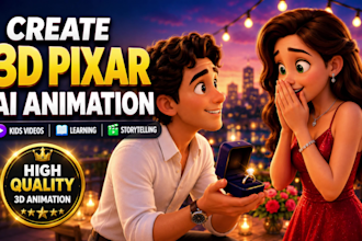 3d pixar ai animation, ai 3d cartoon storytelling, kids learning video, 3d pixar