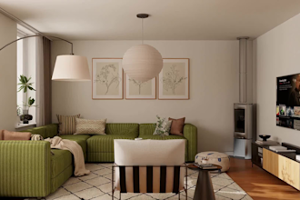 do interior decor plan with 3d model, 4k render and moodboard with shopping list