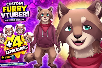 create and rig custom furry vtuber with live2d avatar design fursona
