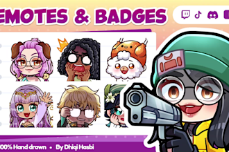 draw twitch and discord emotes, sub badges in chibi style