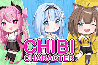 draw cute anime illustration chibi art character for vtuber