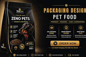 design pet food, dog treat, cat litter, pet supplement packaging USA, eu brands