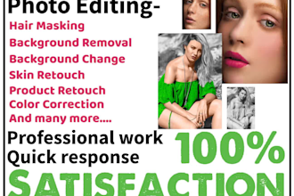do hair masking, background removal, retouching, and photoshop editing