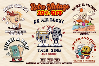 draw classic vintage retro cartoon character for mascot, t shirt, logo