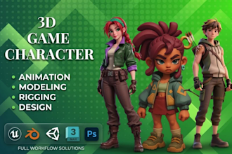 do 3d game character animation, 3d rigging character model, unreal engine, unity