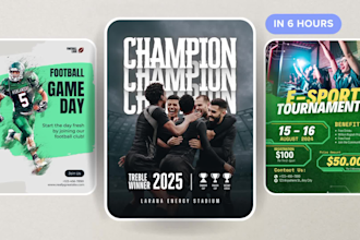 design sports posters and flyers for basketball, baseball, football, soccer