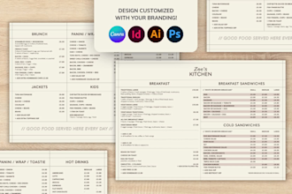 design restaurant menu price list in canva or adobe indesign for print digital