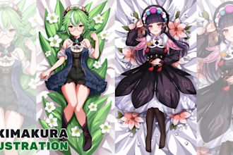 draw custom anime dakimakura body pillow fanart of your oc, vtuber, waifu