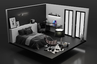 design 3d phostrealistic isometric room in blender