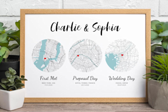 design a set of couple map poster for the first met, anniversary, wedding gift