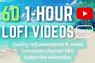 create 60x1hr lofi loop animated chillhop videos for youtube