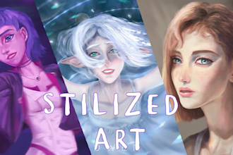 paint character illustrations in semi realistic art style